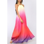 Lovely Leisure Print Pink Maxi Dress