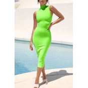 Lovely Casual Tank Skinny Green Mid Calf Dress