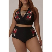 LW Plus Size Floral Print Cross Strap Bikini Set
