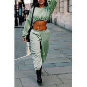 Lovely Casual  Crop Top Green Two-piece Pants Set
