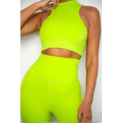 Lovely Casual Crop Top Green Two-piece Pants Set