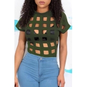 Lovely Casual  Hollow-out Army Green T-shirt