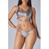 Lovely Hollow-out Silver Two-piece Swimsuit