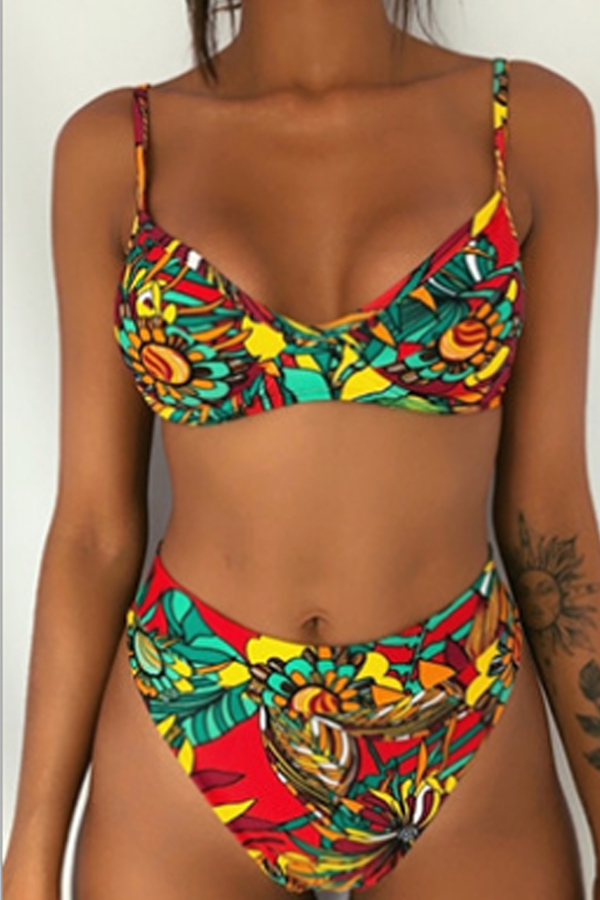 

Lovely Print Red Two-piece Swimwear