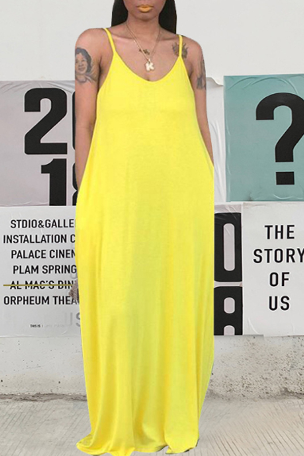 

Lovely Casual Loose Yellow Maxi Dress