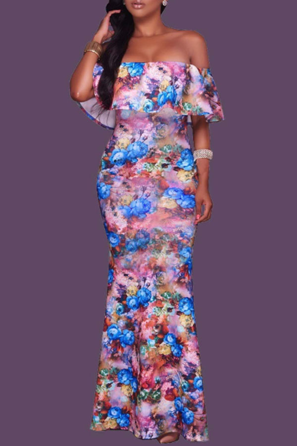 

Lovely Bohemian Print Skinny Purple Maxi Dress