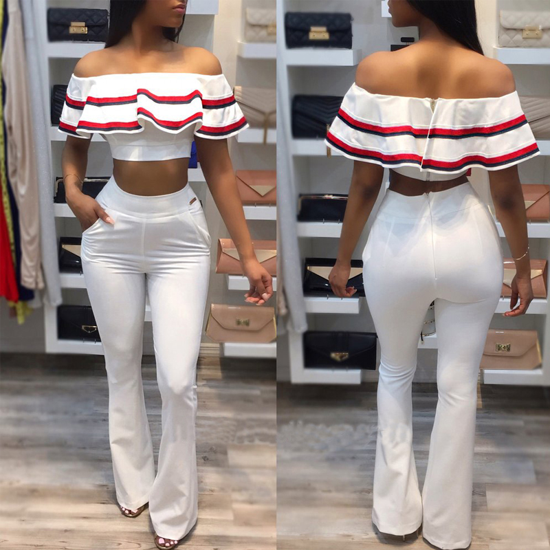 

Lovely Casual Flounce White Two-piece Pants Set