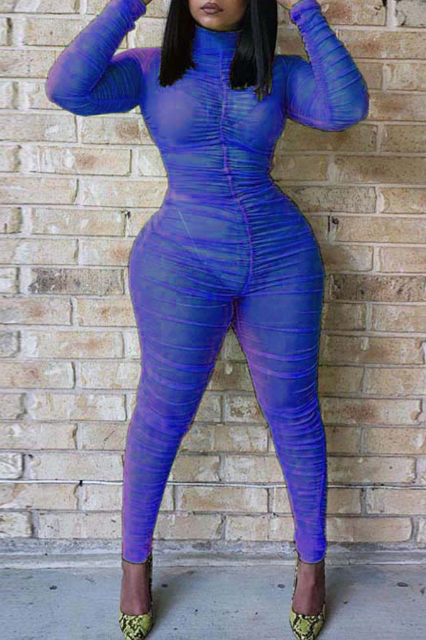 

Lovely Chic See-through Blue One-piece Jumpsuit