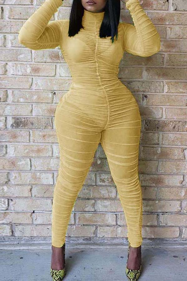 

Lovely Chic See-through Yellow One-piece Jumpsuit