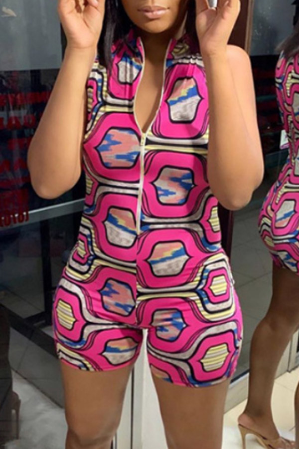 

Lovely Trendy Print Rose Red One-piece Romper