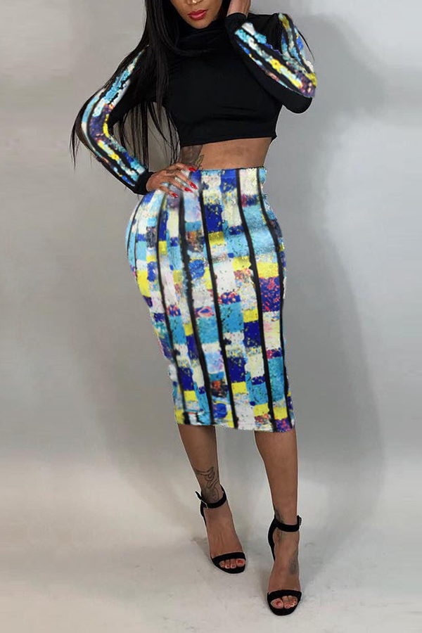 

Lovely Chic Patchwork Black Two-piece Skirt Set