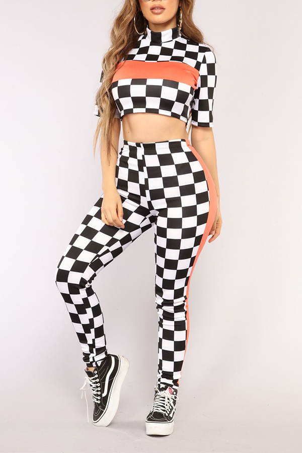 

Lovely Trendy Plaid Print White Two-piece Pants Set
