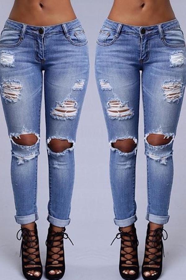 

Lovely Casual Broken Hole Blue Jeans