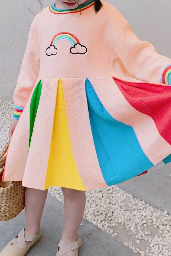 

Lovely Sweet Patchwork Multicolor Girl Knee Length Dress, Multi