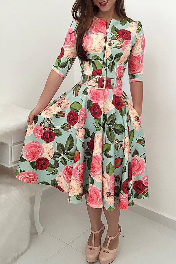 

Lovely Sweet Print Multicolor Mid Calf Dress, Multi