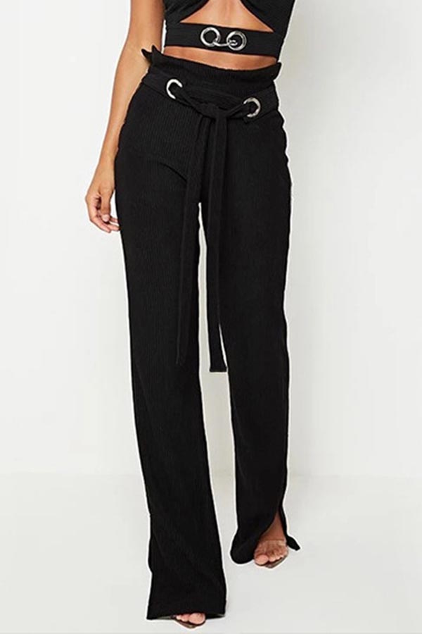 

Lovely Casual Drawstring Loose Black Pants