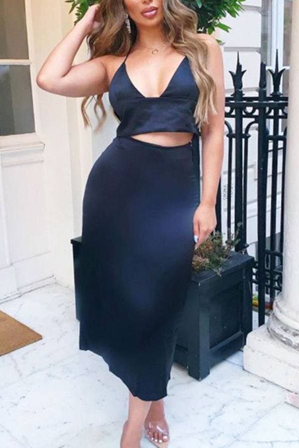 

Lovely Casual Basic Black Two-piece Skirt Set