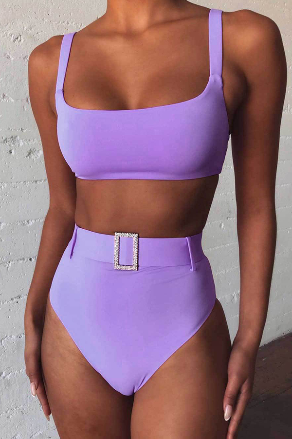

Lovely Basic Purple Two-piece Swimsuit