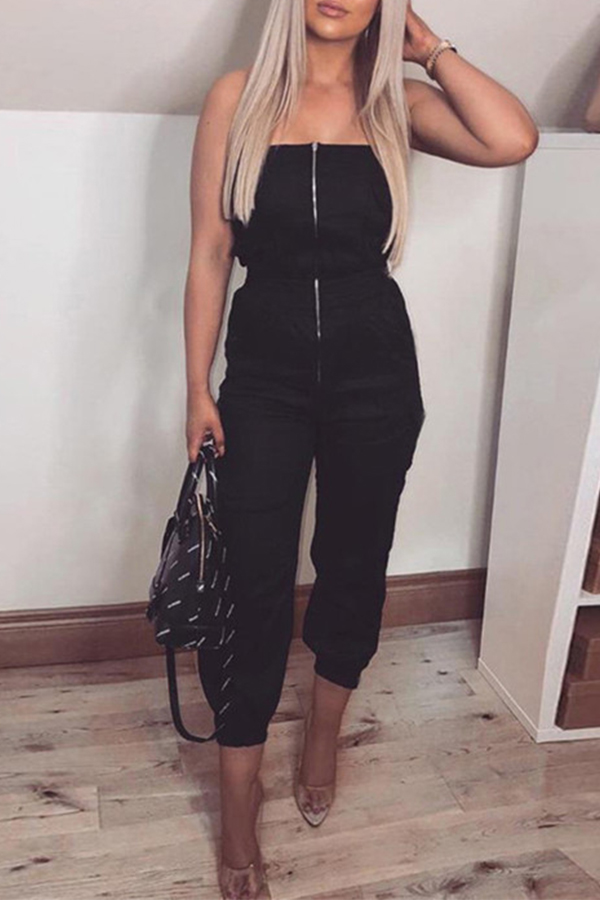 

Lovely Casual Dew Shoulder Black One-piece Jumpsuit