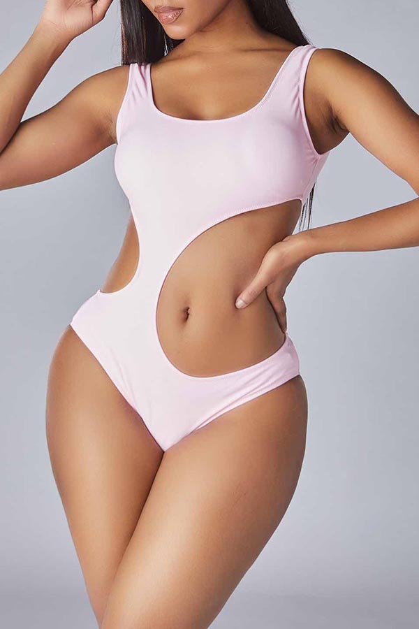 

Lovely Hollow-out Pink One-piece Swimwear