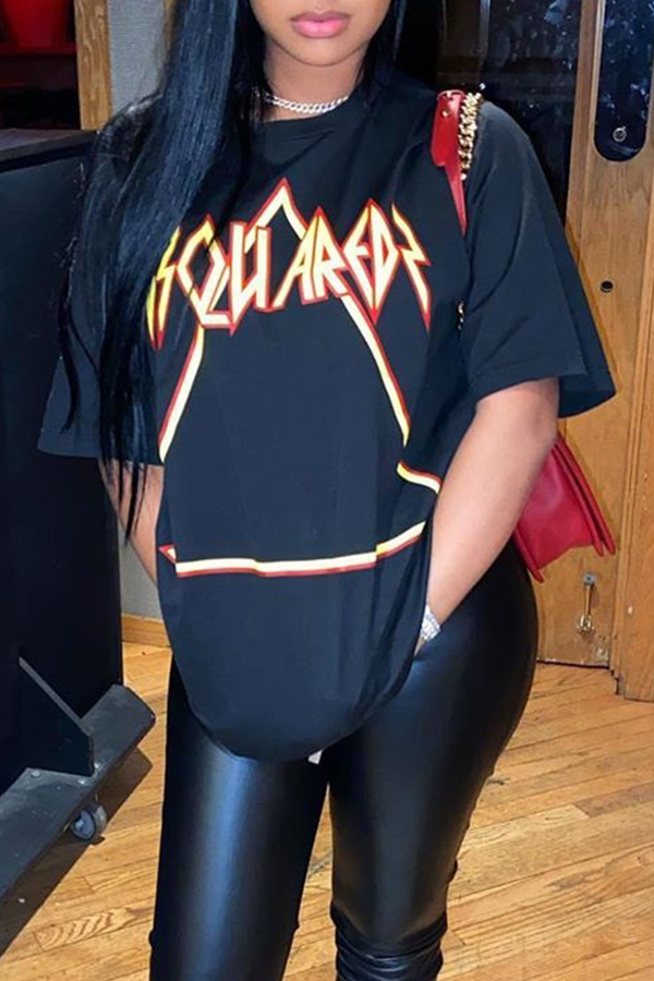 

Lovely Casual Print Black T-shirt