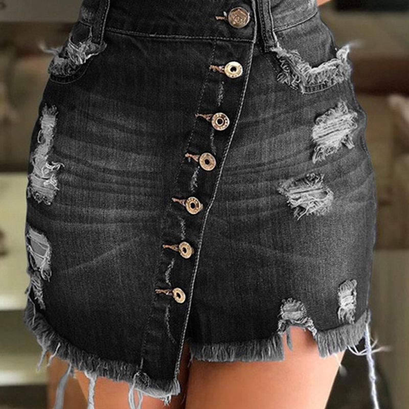 

Lovely Sexy Button Design Black Blue Skirt