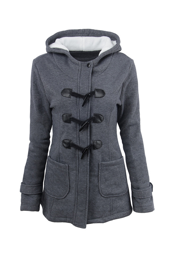 

Lovely Casual Button Dark Grey Coat