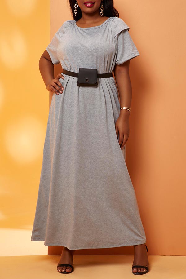 

Lovely Casual Loose Grey Ankle Length Plus Size Dress