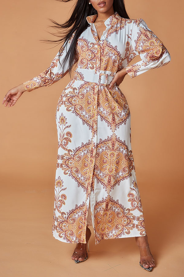

Lovely Leisure Print Gold Maxi Dress