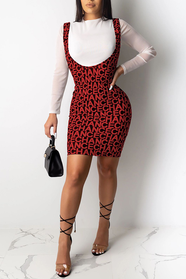 

Lovely Casual Letter Print Red Two-piece Skirt Set