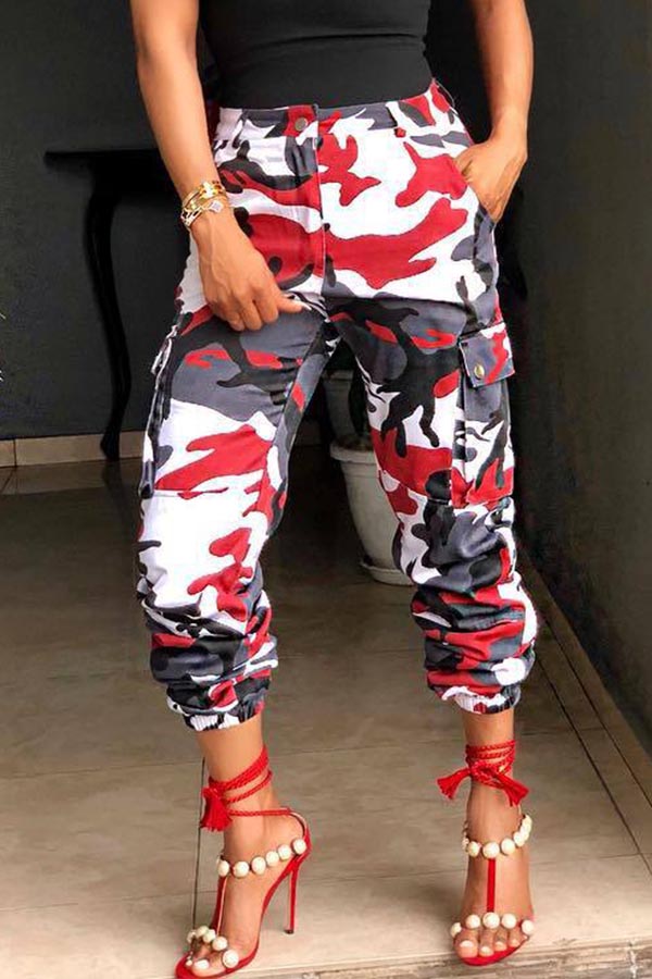 

Lovely Casual Camo Print Red Pants