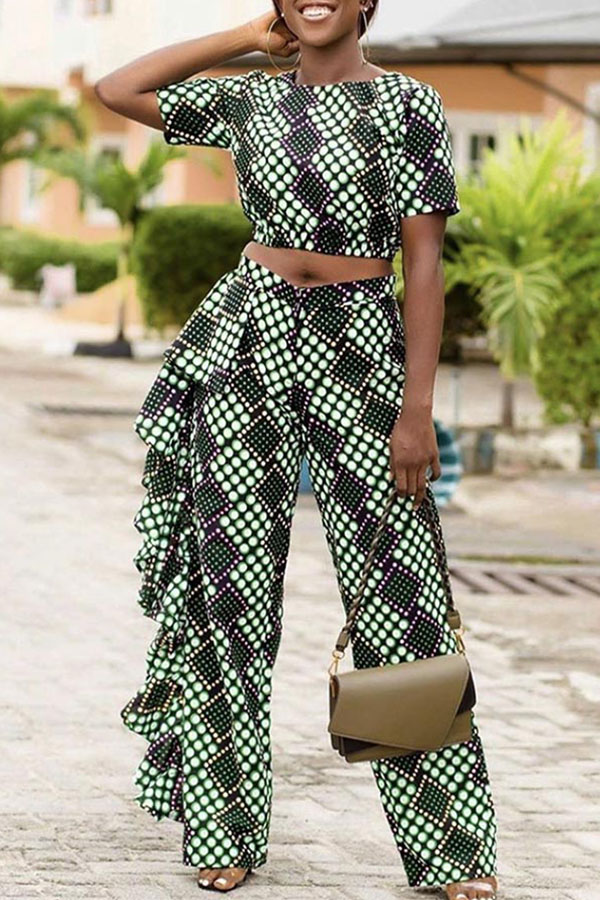

Lovely Casual Plaid Print Green Two-piece Pants Set