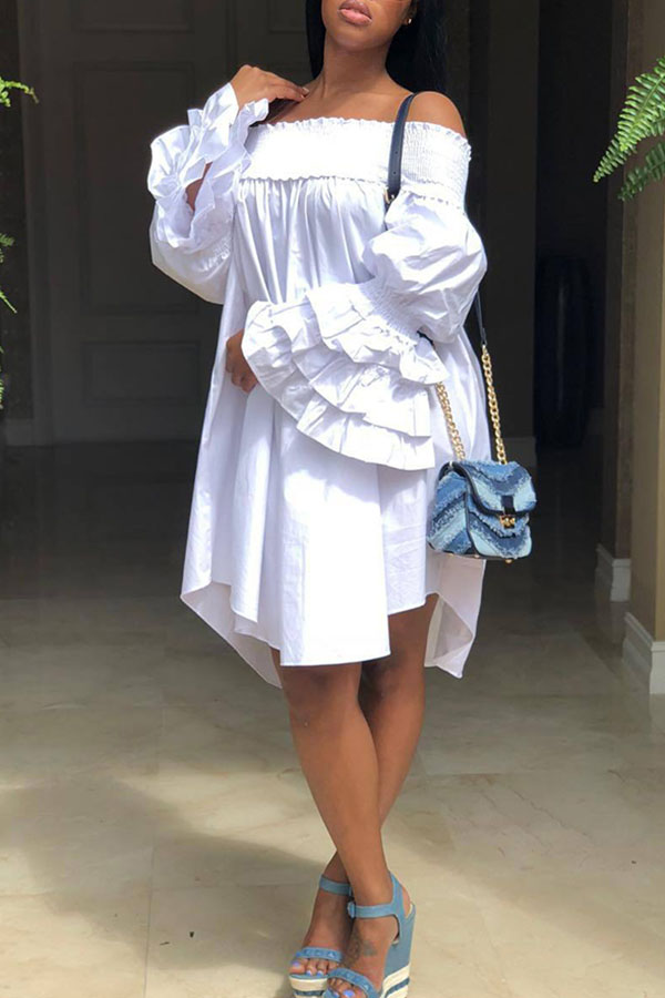 

Lovely Casual Flounce White Mini Dress