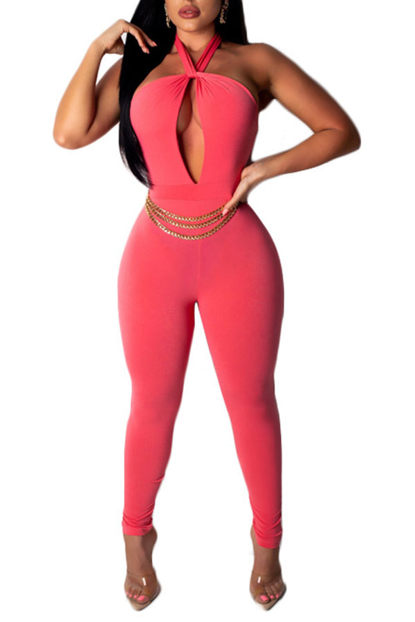 

Lovely Street Dew Shoulder Pink One-piece Jumpsuit