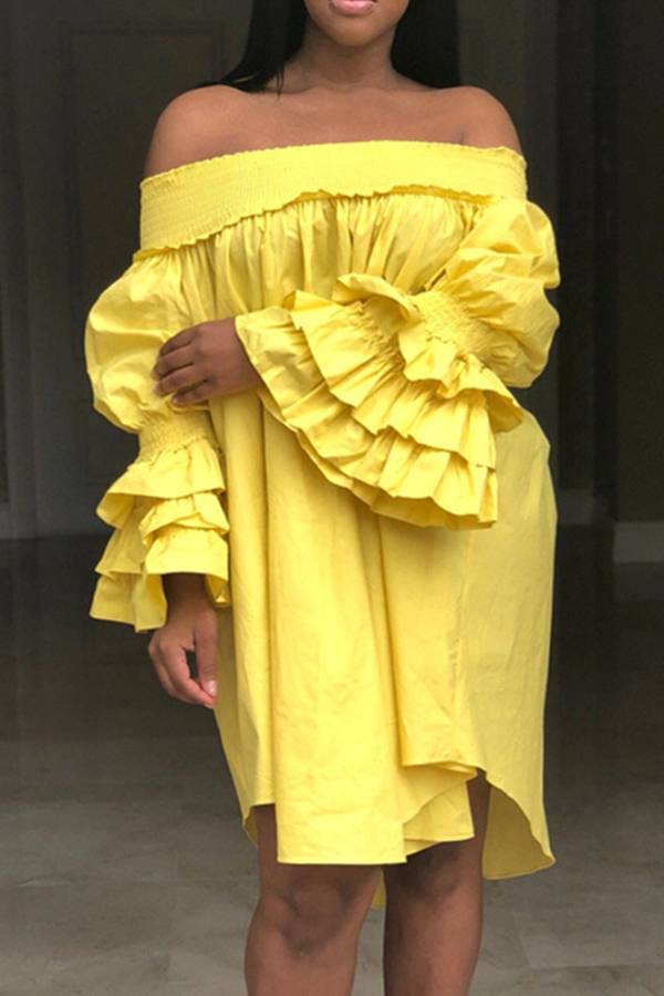 

Lovely Casual Flounce Yellow Mini Dress