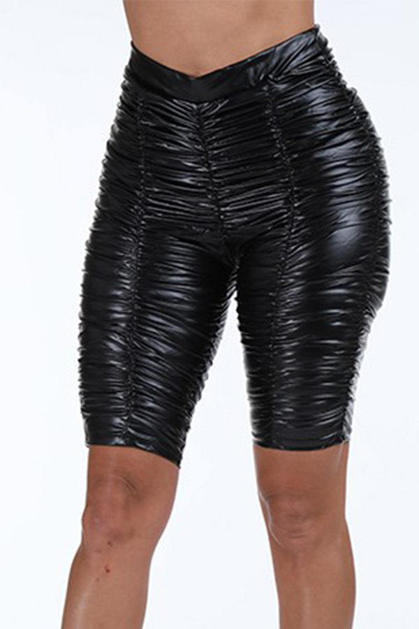 Lovely Chic Fold Design Black Shorts