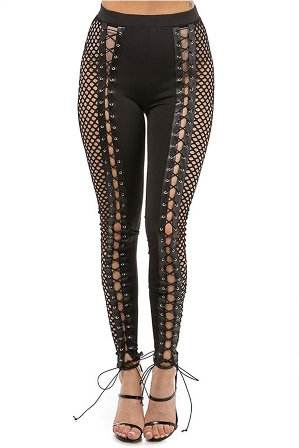 

Lovely Trendy Hollow-out Black Leggings