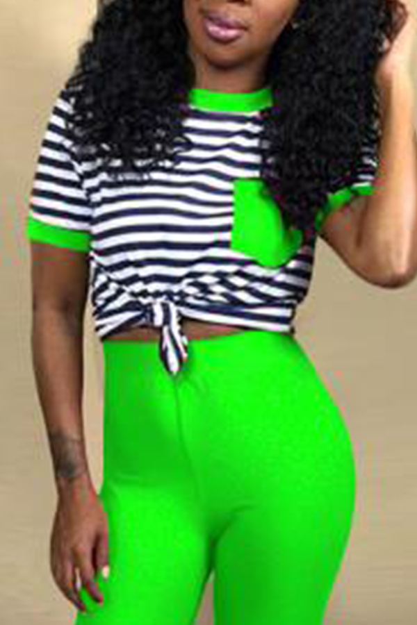 

Lovely Casual Striped Green T-shirt