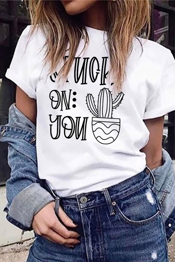 

Lovely Casual O Neck Print White T-shirt