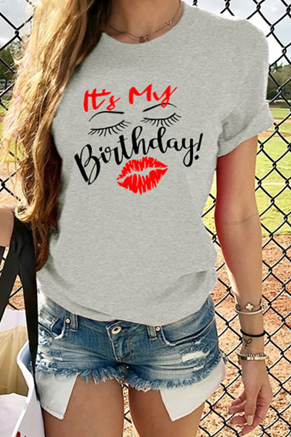 

Lovely Casual O Neck Print Grey T-shirt