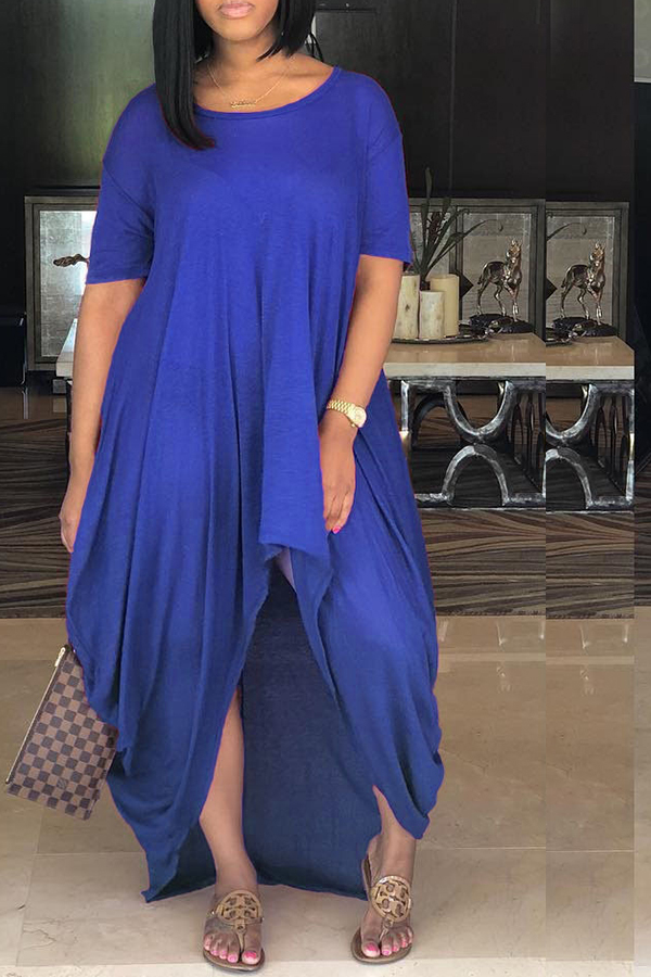 

Lovely Chic Asymmetrical Loose Blue Maxi Dress