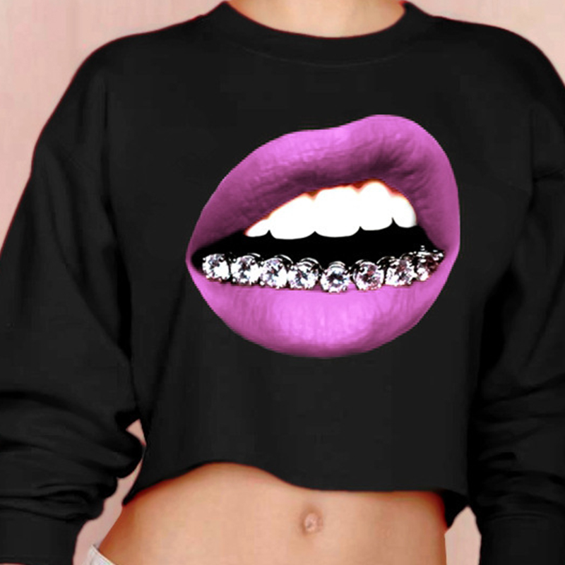 

Lovely Casual Lip Print Black Sweatshirt Hoodie