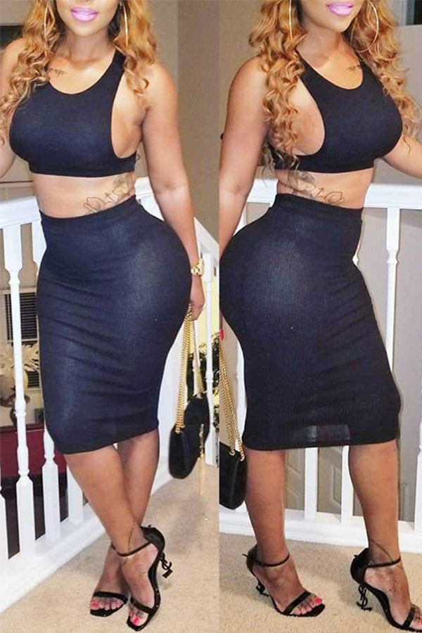 

Lovely Chic Skinny Black Two-piece Skirt Set