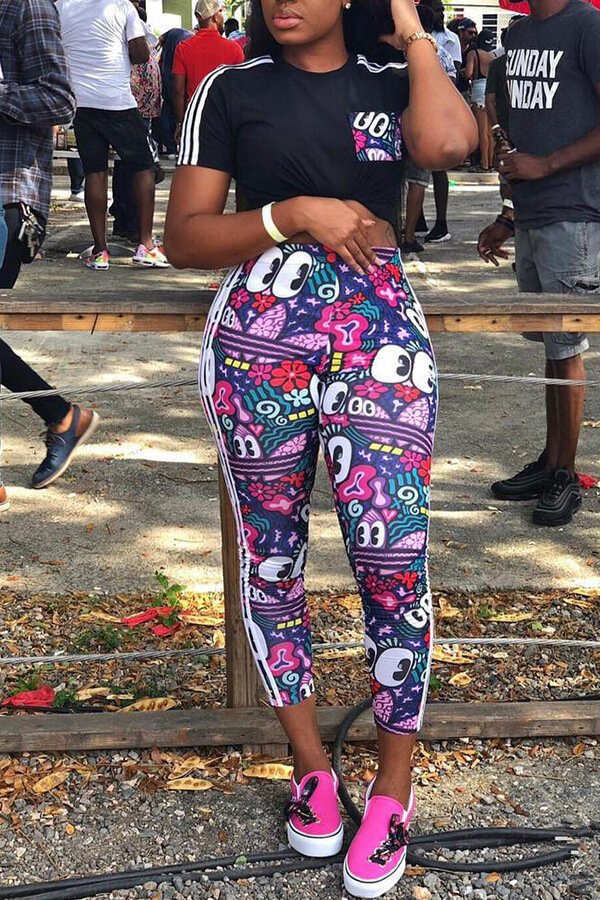 

Lovely Casual Print Black Two-piece Pants Set