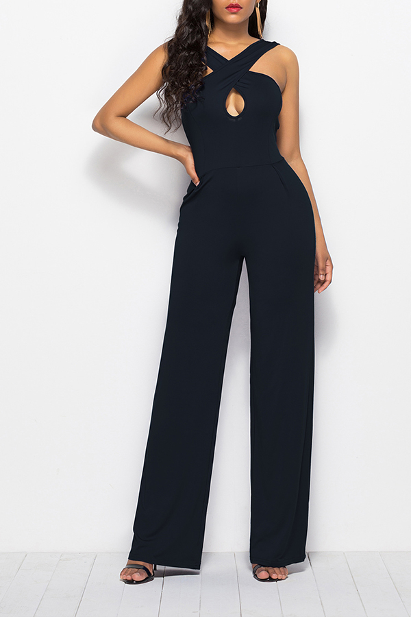 

Lovely Chic Hollow-out Black One-piece Jumpsuit