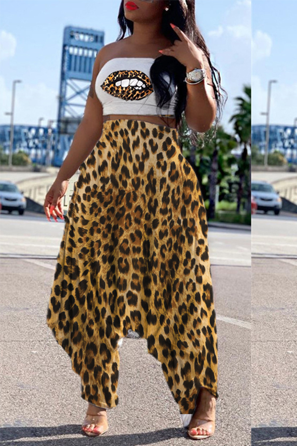

Lovely Leisure Leopard Print Two-piece Pants Set