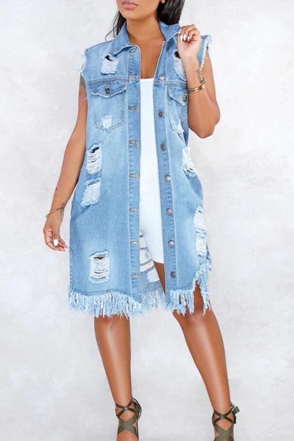 

Lovely Casual Tassel Design Baby Blue Waistcoat