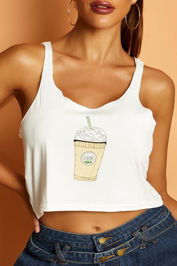 

Lovely Casual Print White Camisole