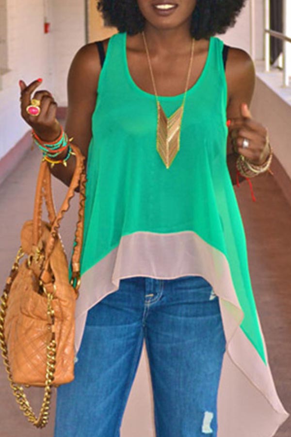 

Lovely Casual Patchwork Green Camisole