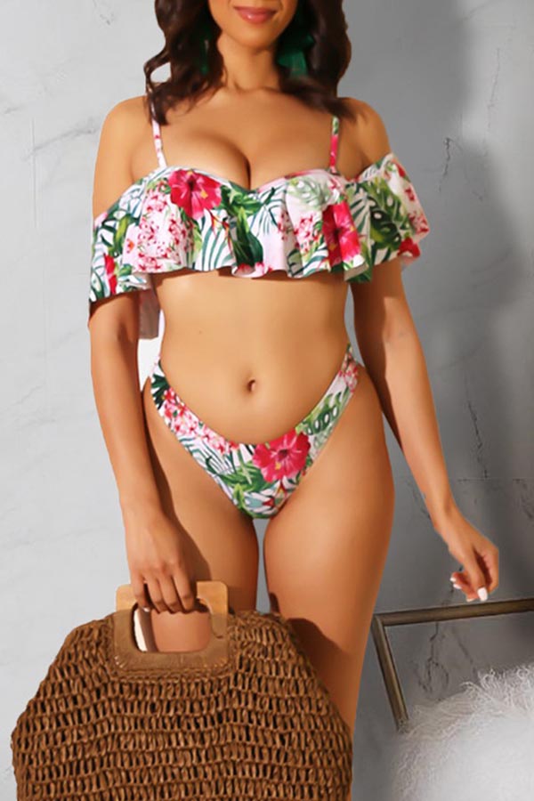 

Lovely Print Red Tow-piece Swimsuit